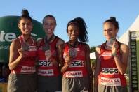 Equipe de atletismo Feminino de Joinville conquistou o 2º lugar no revesamento 4 x 400 nos 54º Jasc em Itajaí = Nicale Schmidtt - Tamiris de Liz - Aline Baucher e Bruna Cestrem. - Fotografo: Phelippe José da Silva - Data: 17/11/2014