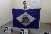 Atleta Paralimpico de Joinville Felipe Ribeiro Andrade(DA) vence prova de natação nos 11º  Parajasc em São Miguel do Oeste. - Fotografo: Phelippe José - Data: 26/04/2015